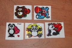 Vintage KEM Prism Sticker mods Panda Teddy Owl Bear Heart lot of 5 1980s