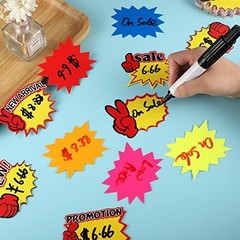 600 Starburst Price Stickers – Fluorescent Yard Sale Tags, Retail Signs, 3.5×2.8