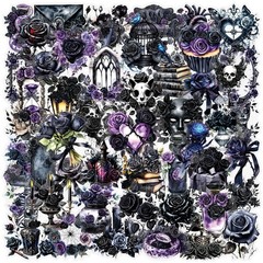 50 PCS Black Rose Stickers Pack, Cute Waterproof PET Transparent Blackflower
