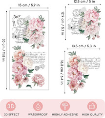 3 Sheets Rub on Transfers for Crafts and Furniture Pink Vintage Floral