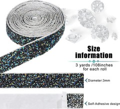 1Roll Black 108 x 1″ Bling Rhinestone Crystal Diamond DIY Decor Sticker Decal #B