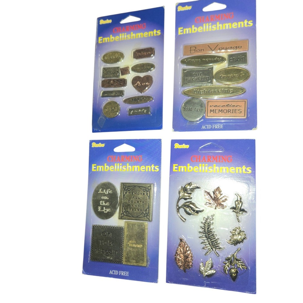 Darice Charming Embellishments Metal Scrapbooking Charms Lot 4 Packs Word Leaf