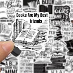 54PCS Black & White Book Stickers – INS Style Simple Painted Art with Text Graff