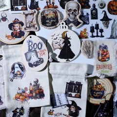 Halloween Rub-on Transfer Stickers 3 Sheets Use for Fabric Paper Wood Chips DIY