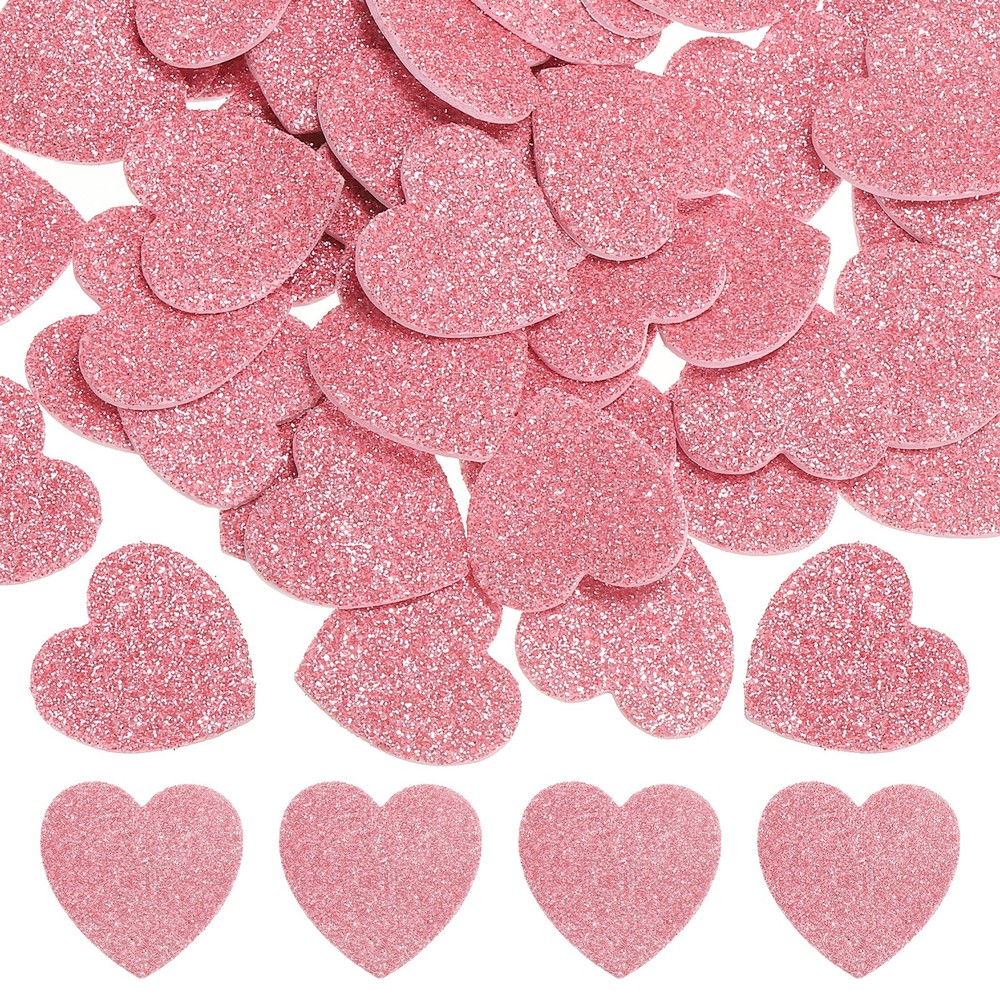 1″x1″ Heart Foam Stickers, 120Pcs EVA Glitters Foam Shape Sticker, Pink