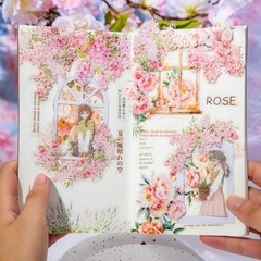 180 Pcs Pink Garden Flower Stickers – Waterproof Cherry, Peony, Tulip for Journa
