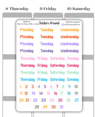 Small Rainbow Date & Days of the Week Script Planner Sticker, Journaling Sticker