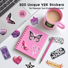 200Pcs Y2K Stickers, Cool and Trendy 2000s Aesthetic Stickers, Cute Vintage V…