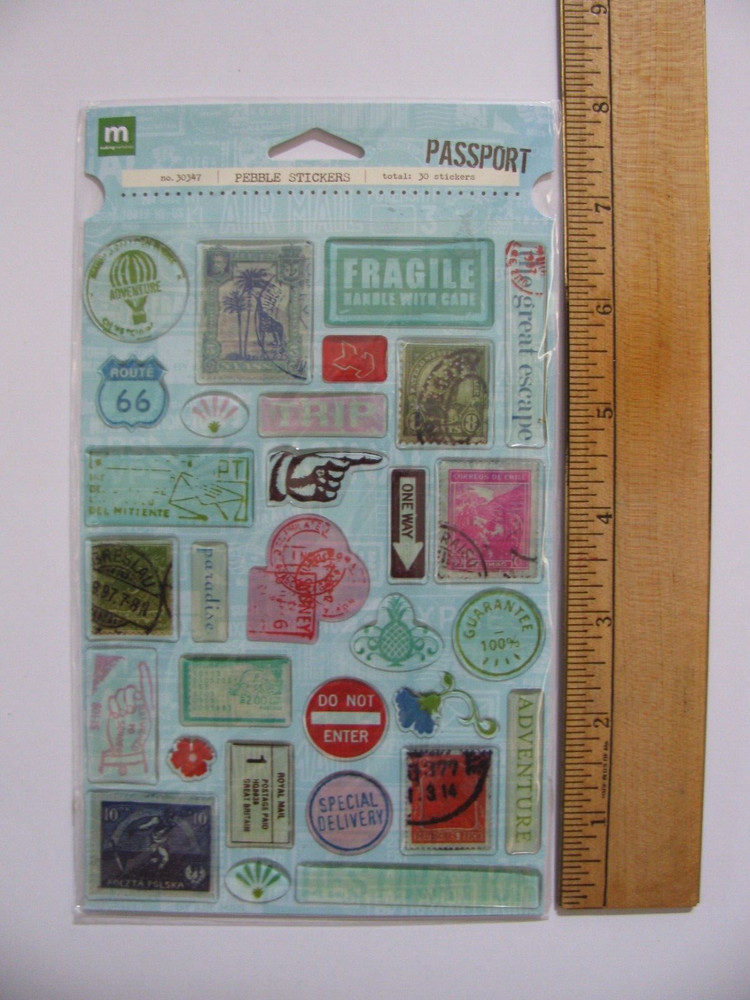 Making Memories Pebble Stickers PASSPORT Travel Road Signs 30 Pieces NIP