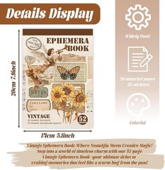 32 Sheets Pre-Cut Vintage Washi Stickers & 20 Scrapbook Papers Ephemera – Retro