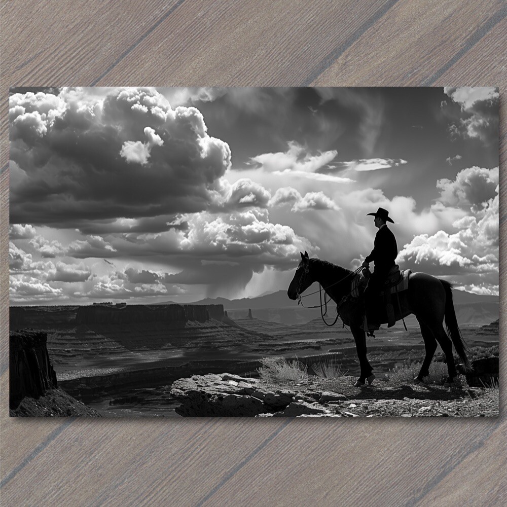 STICKER Cowboy Horseback Wild West Old School Retro Scenic Cliff Mountains Fun