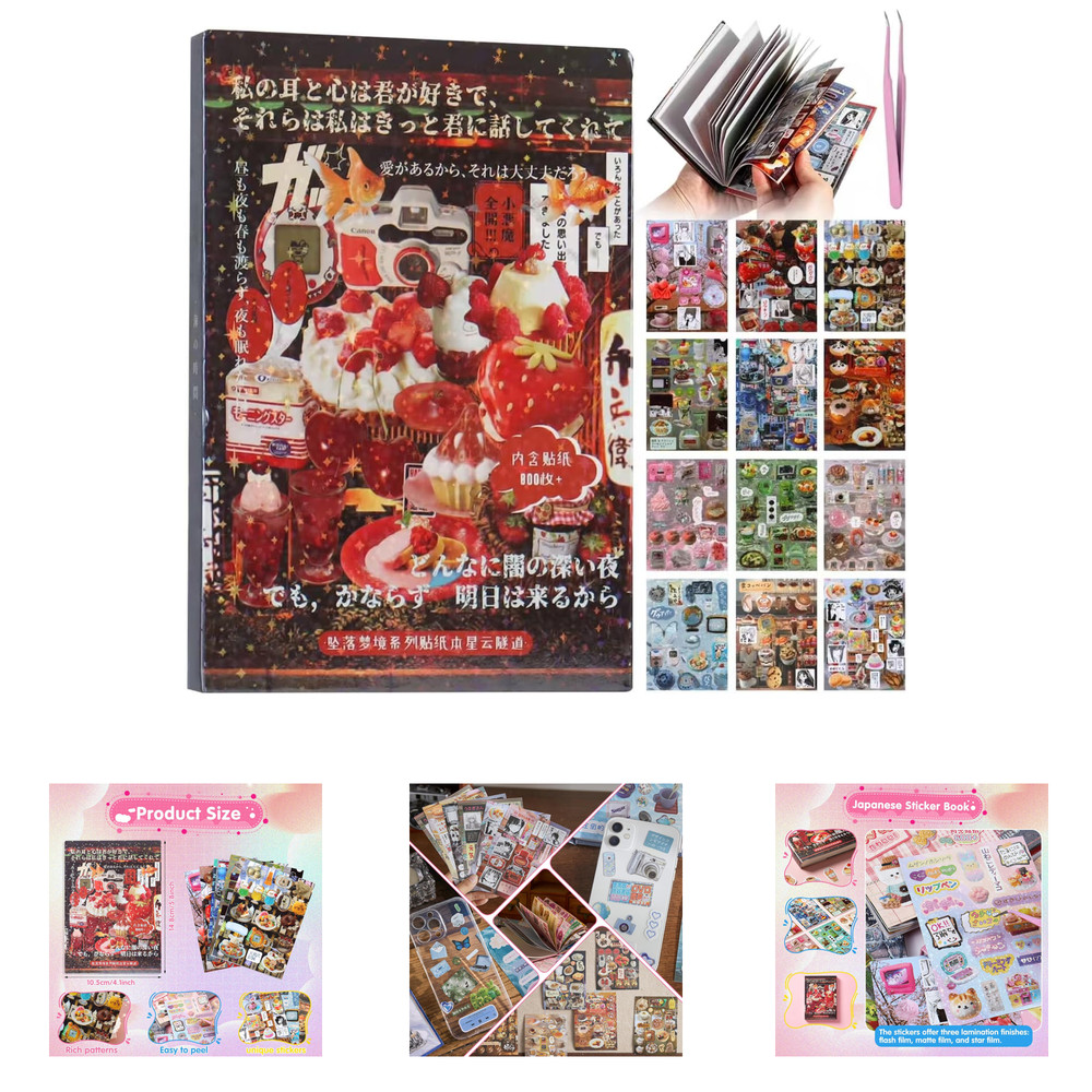 Japanese Sticker Book 800+ Die-Cut Stickers for Scrapbooking 45 Sheets Y2K Style