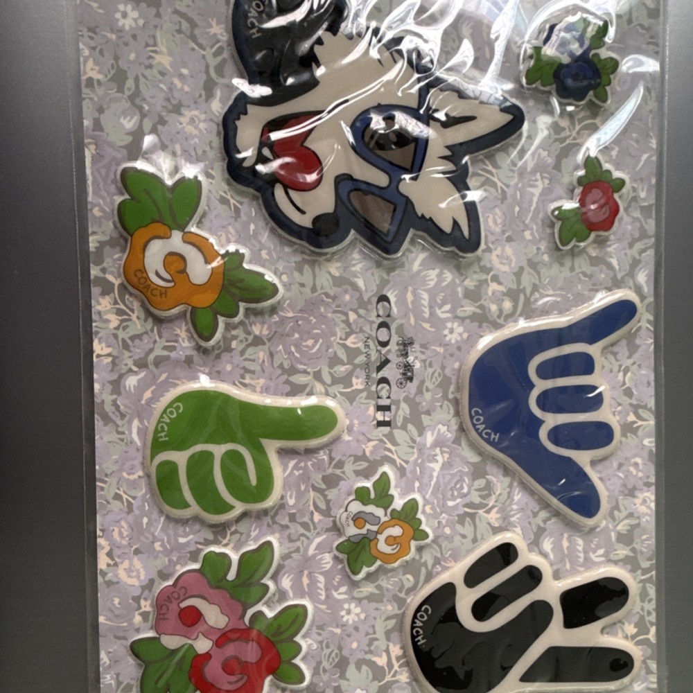 Coach Puffy Stickers Multicolor Flowers Hand Signs Animals F58566