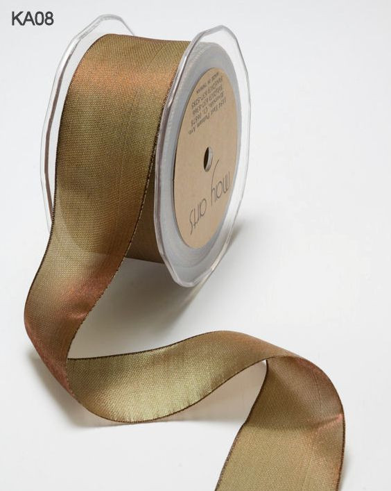 1″ woven iridescent ribbon – May Arts – KA08 – Brown/Green – 5 yd.