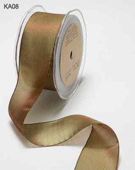 1″ woven iridescent ribbon – May Arts – KA08 – Brown/Green – 5 yd.