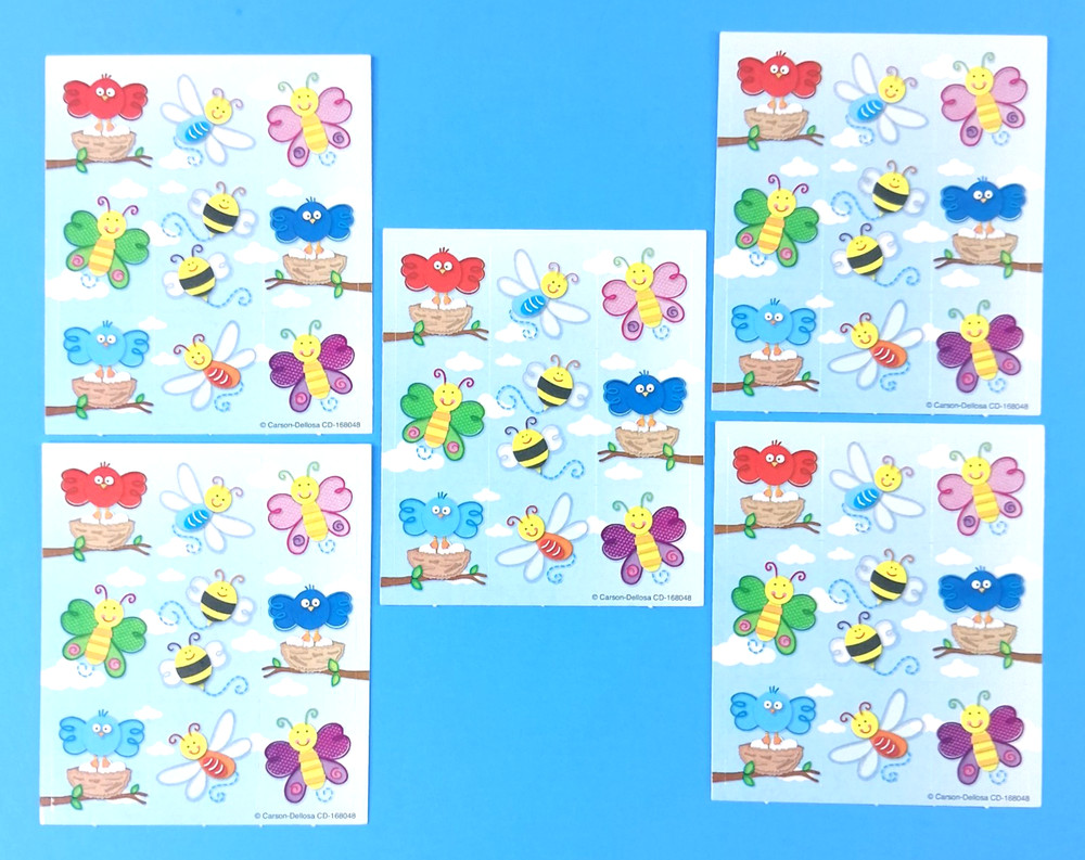 Carson Dellosa Birds Bees & Butterflies Mini Sticker Sheets Lot Of 5