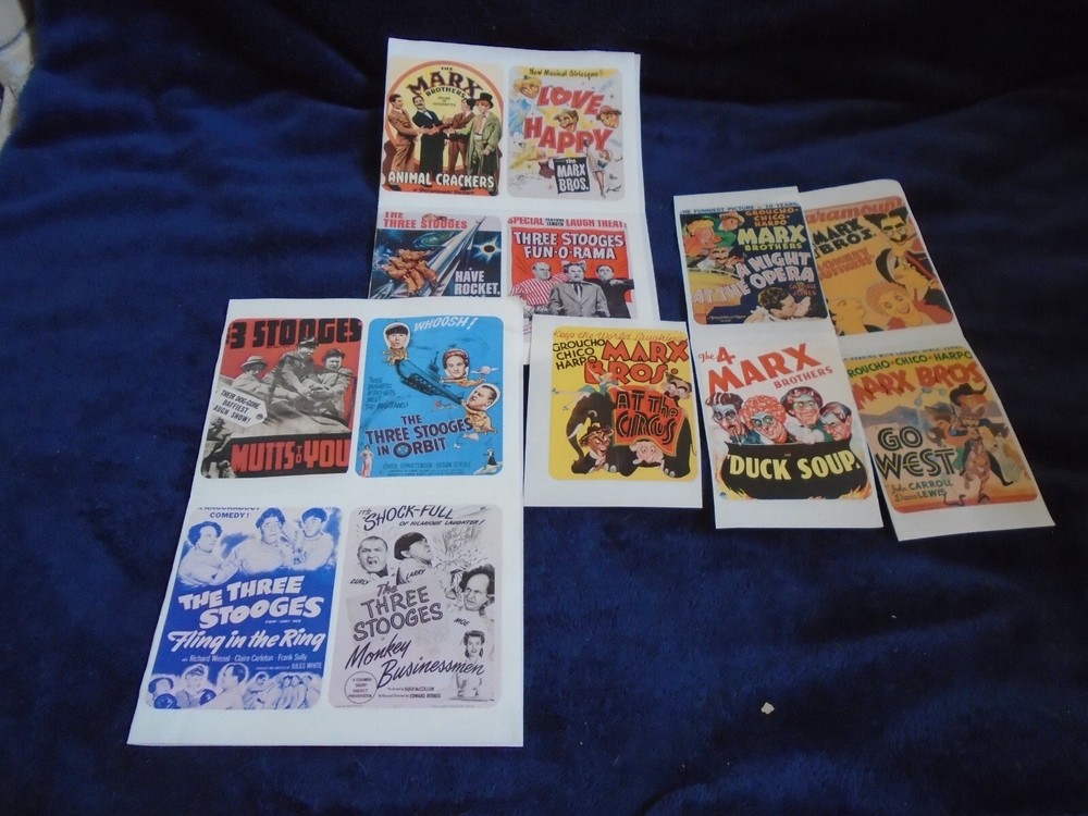 New Varied Theme 9 Marx Bros Stickers & 12 Three Stooges Stickers, 2 1/2″x3 1/2″