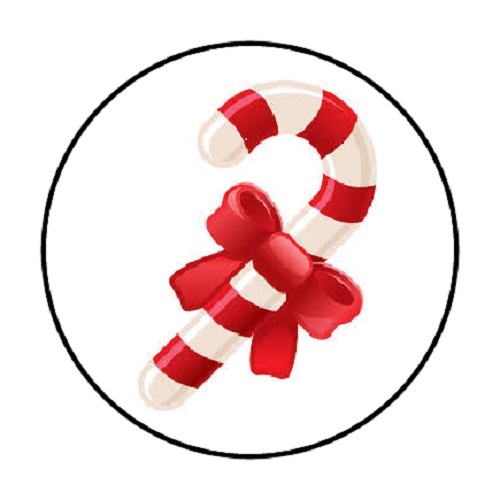 48 CHRISTMAS RED WHITE CANDY CANE ENVELOPE SEALS LABELS STICKERS 1.2″ ROUND