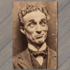 STICKER Odd Man Portrait Sepia Vintage Style Curly Hair Bow Tie Strange Expres
