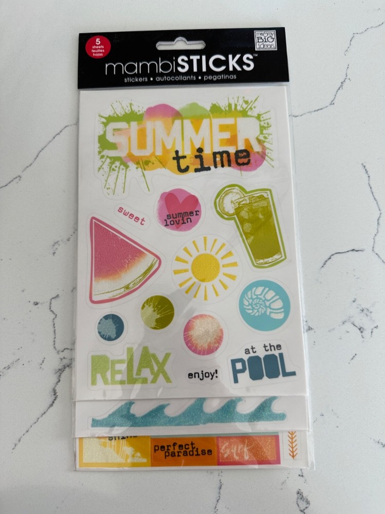 Me & My Big Ideas Mambi Stickers «Summer Time» Relax Heat Beach Sun Scrapbooking