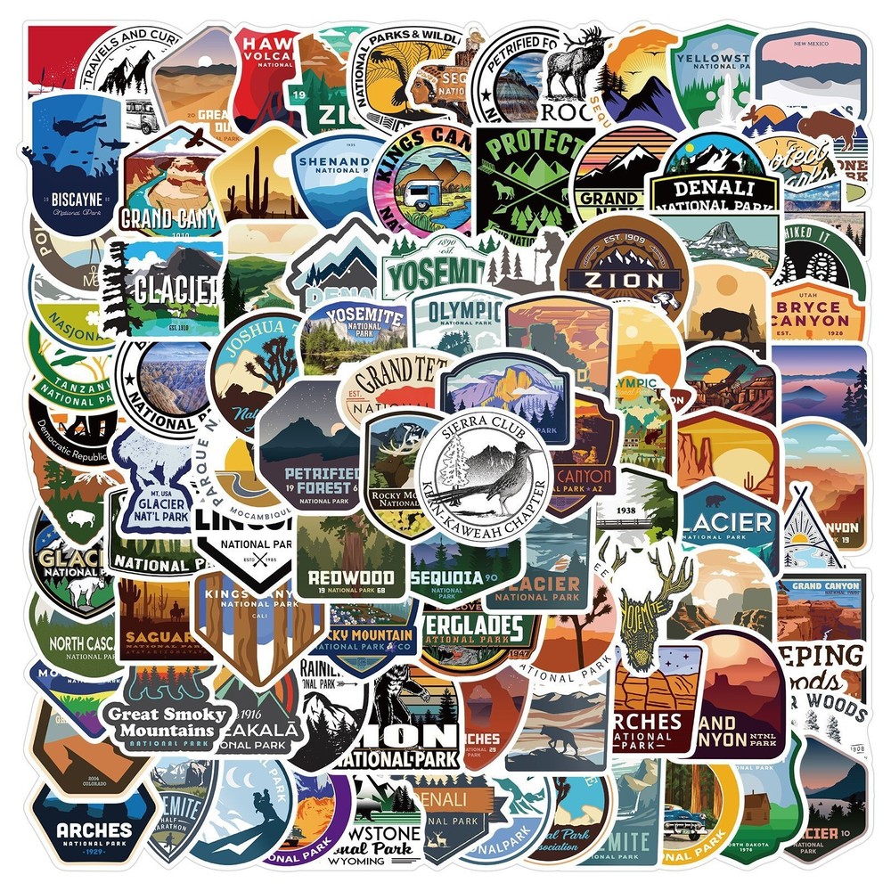 100pcs National Park Stickers, Outdoor Camping Traveling,006
