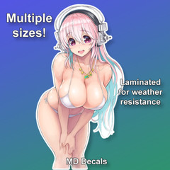Super Sonico sticker, anime girl laminated glossy vinyl waterproof