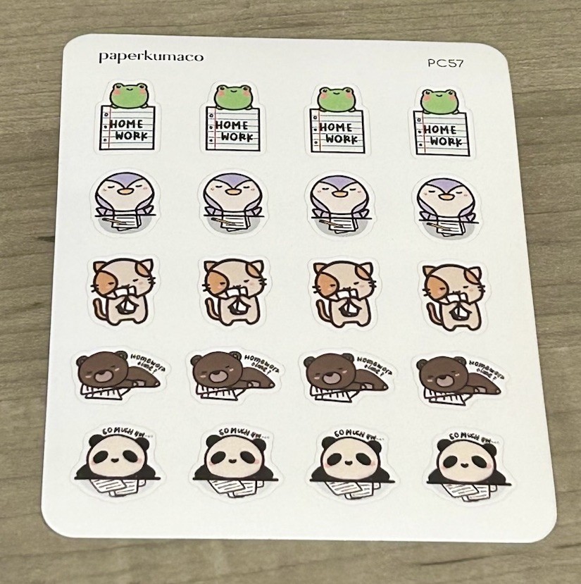 NEW PaperKumaCo “Home Work” Sticker Sheet Paper Kuma Co PKC Stickers