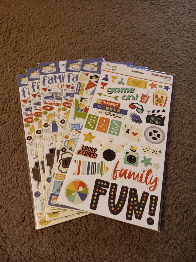 Crafts 13″ Chipboard Stickers Lot 6 Family Theme Retro Vintage Game Night