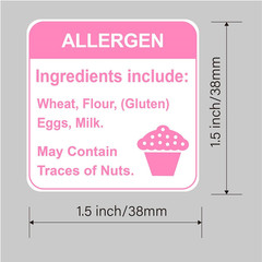 Allergy Sticker for Cake,1.5 Inch 300Pcs Pink Allergen Labels for Bakery