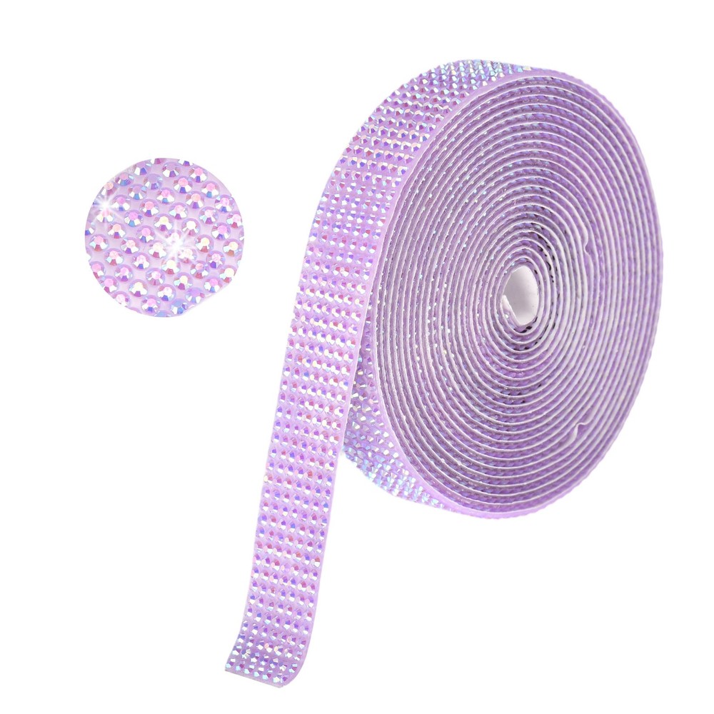 Self Adhesive Rhinestone Strips 3 Yards 0.55 Inch for Craft,Light Purple AB