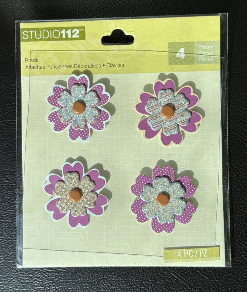STUDIO 112 SCRAPBOOK SET OF 4 LAYERED FLOWER BRADS *