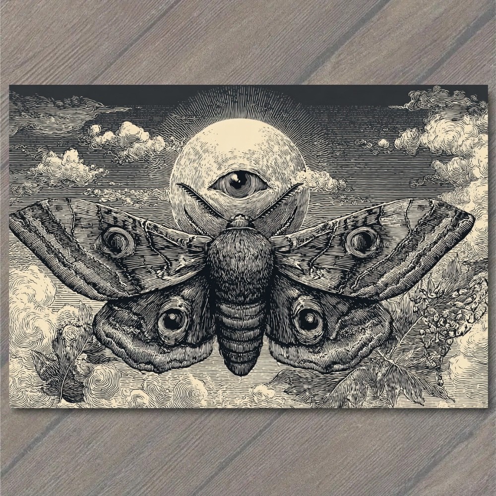 STICKER Lunar Moth Celestial Eye Moon Occult Engraving Gothic Surreal