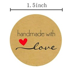 500 Handmade with Love Gift Stickers Round Brown Paper Christmas Birthday Tags