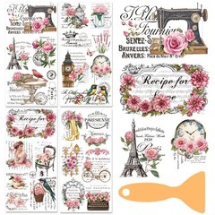 BEUNITONE 4 Sheets Flower Rub on Transfers for 12 x 6 inches, multicolor