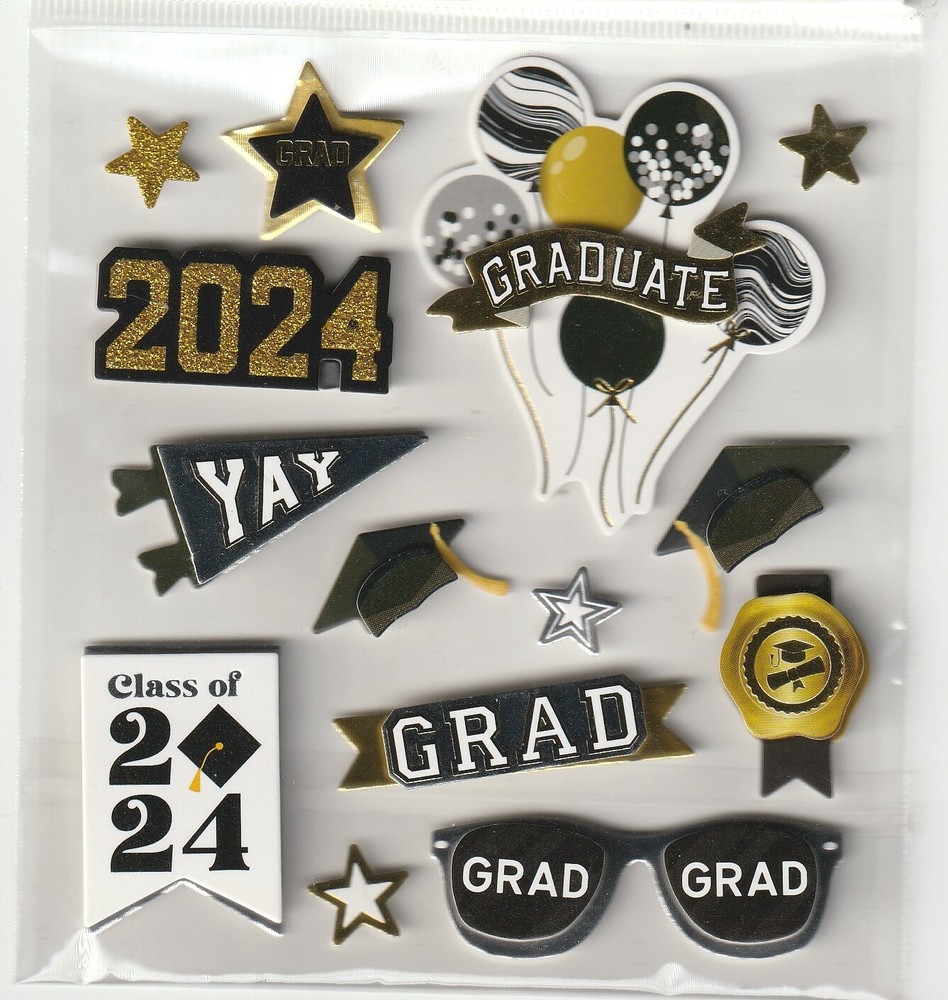 2024 3d Graduation Stickers Set Gold/Black Dimensional