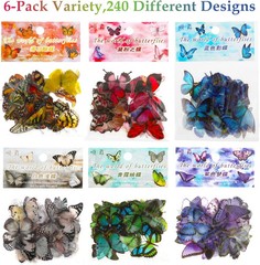 COMNICO 240PCS Butterfly Stickers, PET Waterproof Transparent Colorful Resin Dec