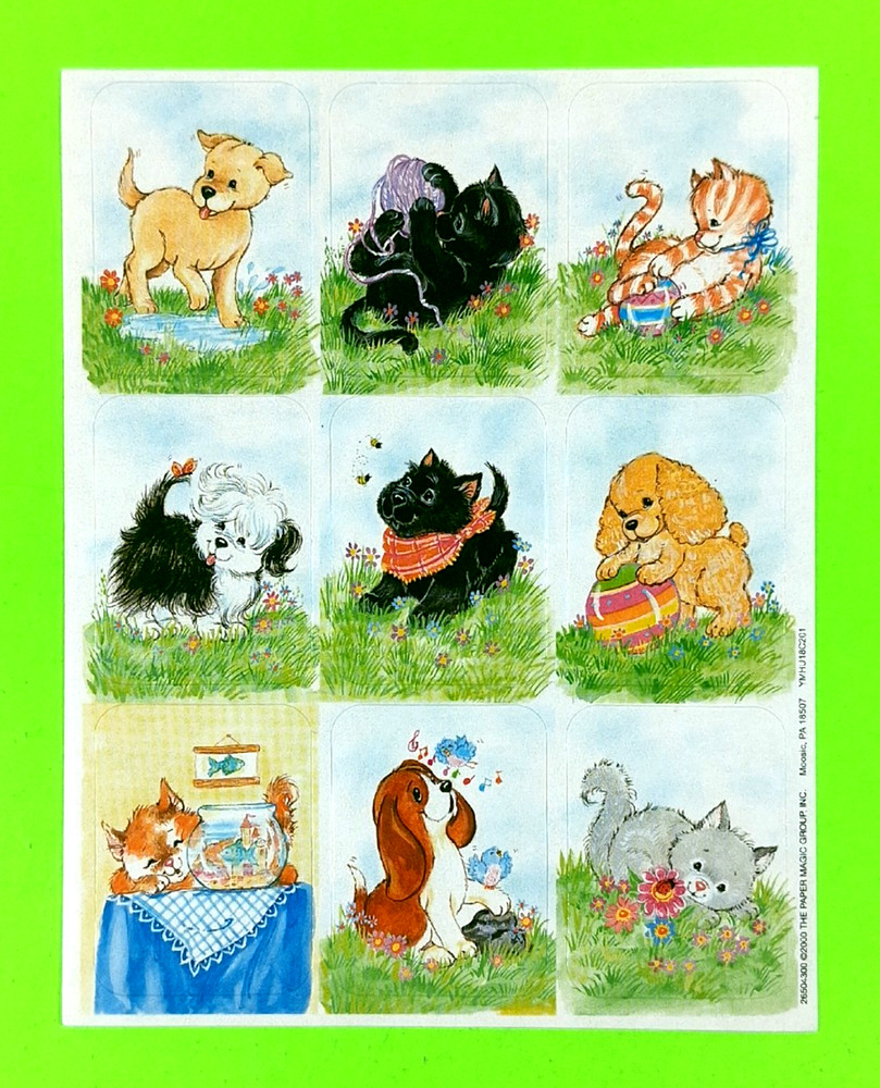 Vintage Eureka Kitten Cats Puppy Dogs Animals Sticker Sheet Retired