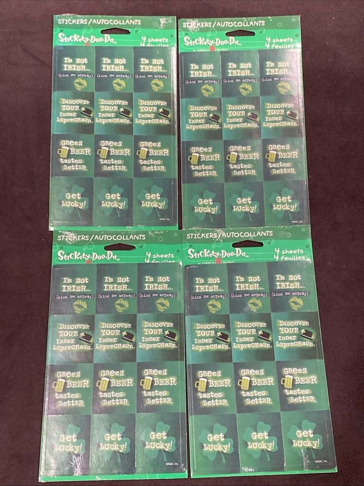 AGC St. Patrick’s Day Stickers Irish Lucky Green Beer 4 Packs = 16 Sheets Sealed