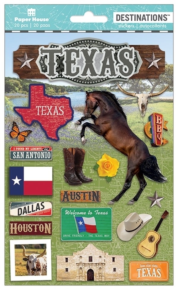 Crafts Stickers Dimensional Texas Horse Boots BBQ Skull Flag Dallas Houston