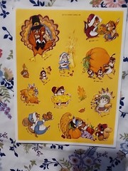 Vintage Hallmark Thanksgiving Fall themed sticker sheet, cute woodland animals