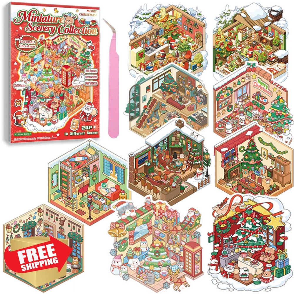 Wnqou 10 Sets 3D Christmas Sticker Book