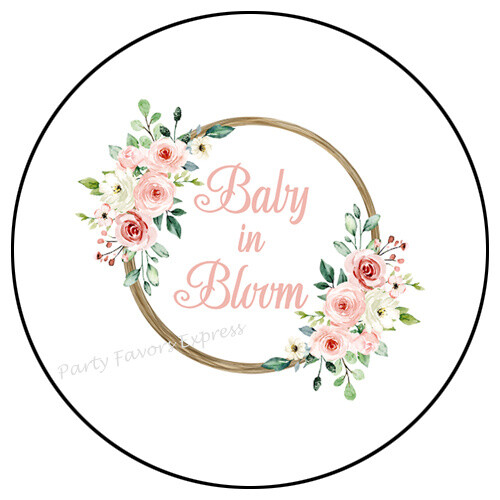 BABY IN BLOOM GIRL PINK ENVELOPE SEALS LABELS STICKERS PARTY FAVORS