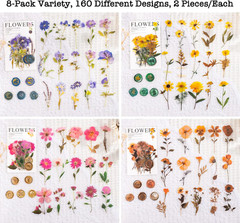 Pressed Flower Themed Stickers Set (320 Pieces) Dried Flowers Resin Stickers Dec