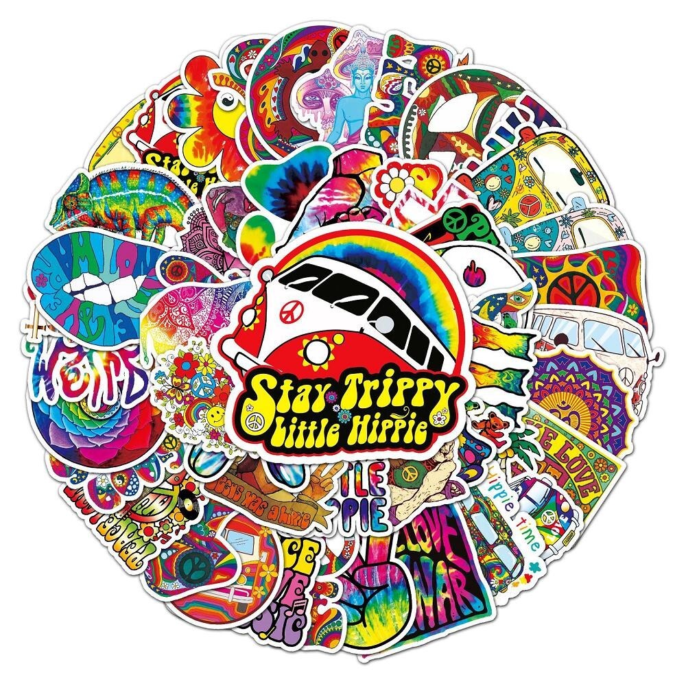 Classic 60’s Hippie Tie Die Stickers Vinyl Decals Music Oldies Pack Lot 50pcs