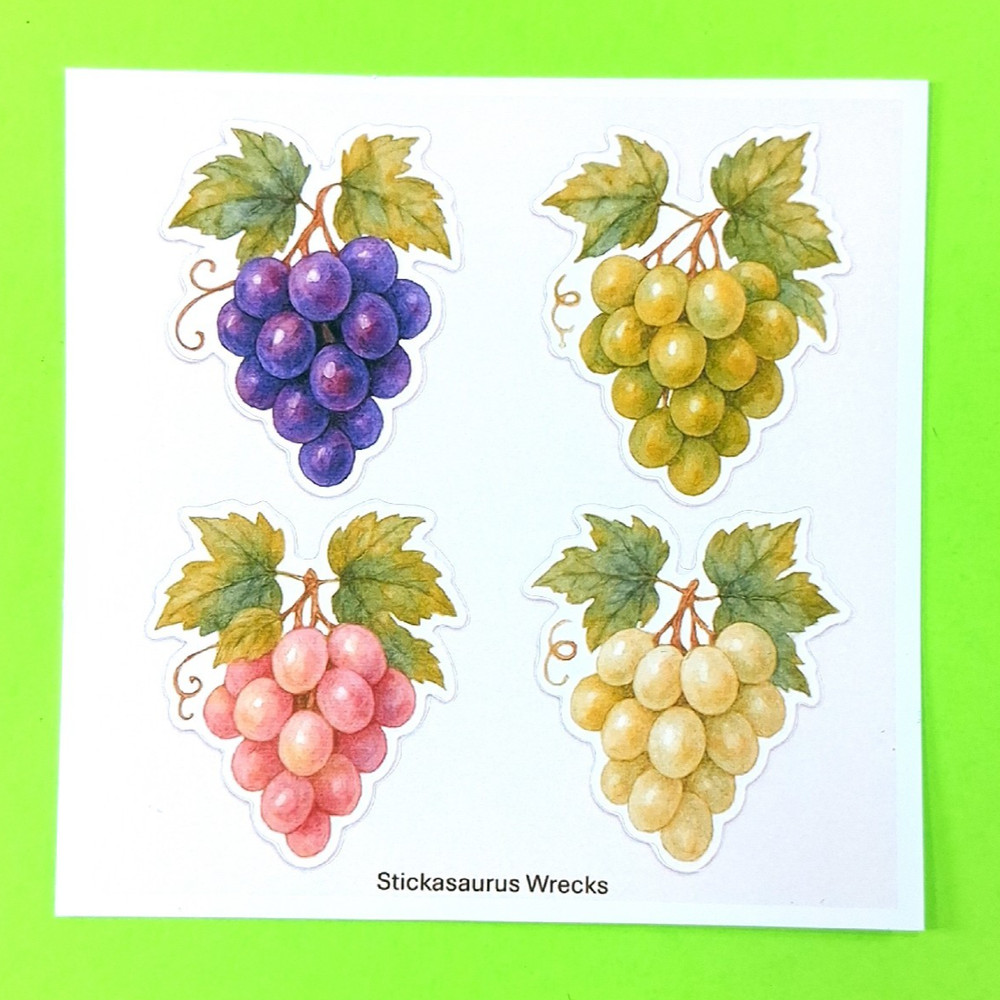 Colorful Grapes Sticker Sheet Purple White Green Pink