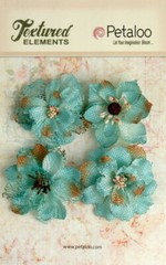 Burlap Flowers 4 x TEAL Approx 55-60mm across & varied centres Petaloo BUR K