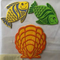 SEA SHORE Laser Overlay Die-Cuts(3pc) DCWV•Fish•Shells•Tropical•Travel •Vacation