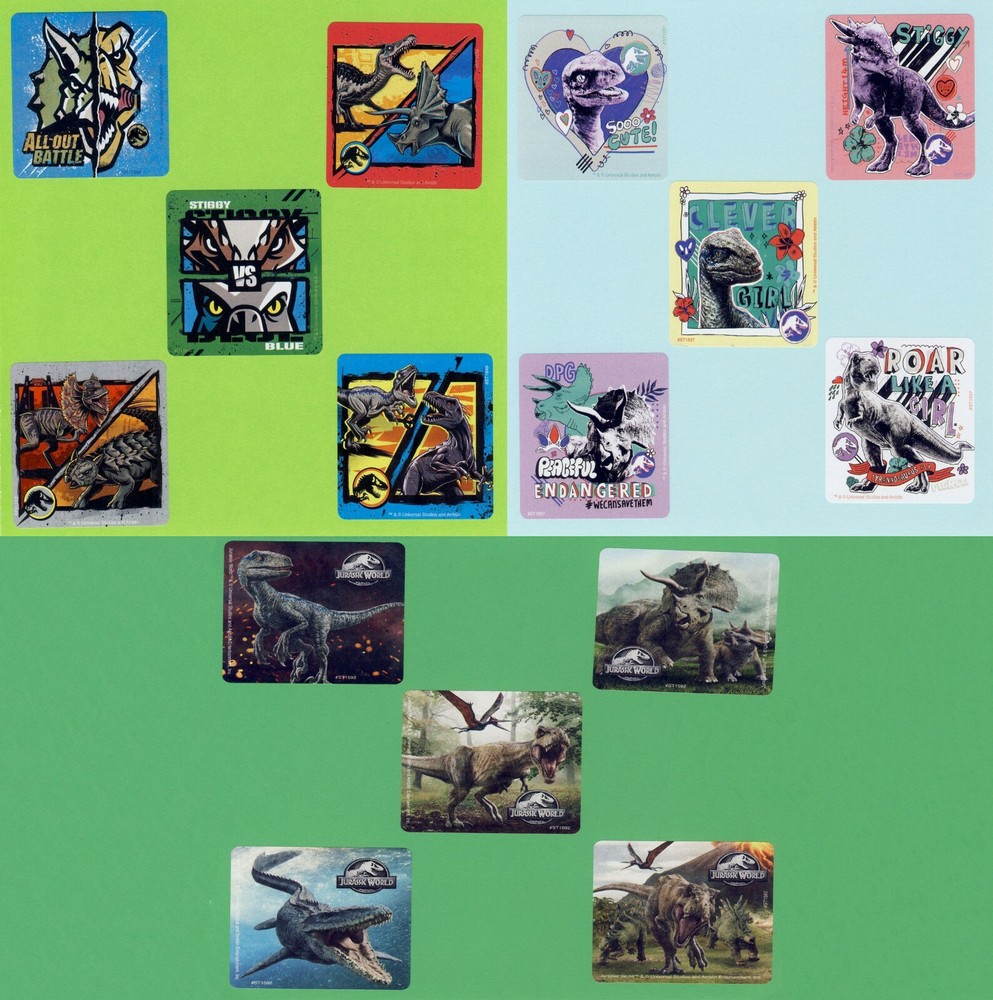 15 Jurassic World Assorted Large Stickers – Party Favors – Dinosaurs