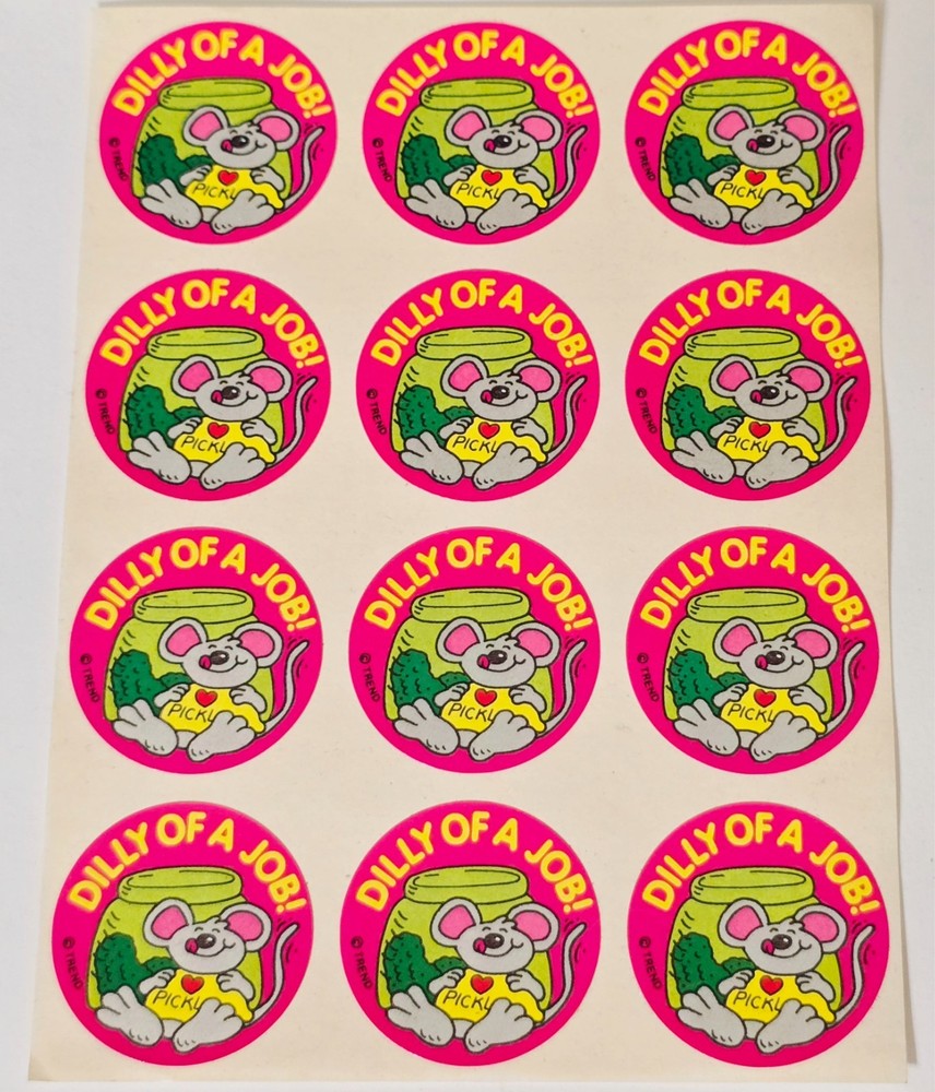 TREND DILL PICKLE SCRATCH N SNIFF STICKER SHEET VINTAGE MOUSE PICKLES PINK RAT