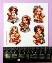 Vintage Little Girls & Teddy Bears Sticker Sheet Style 2